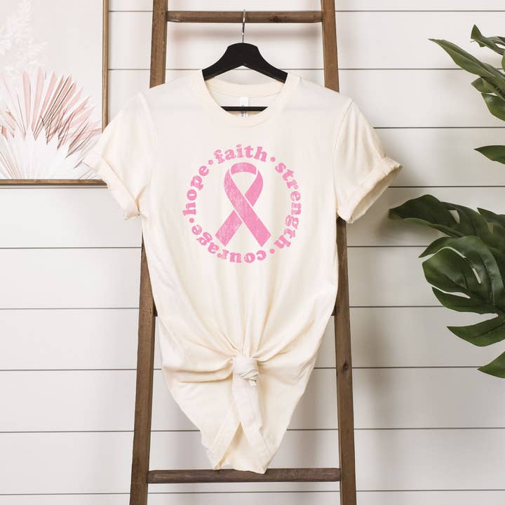Hope Faith Strength Cancer Awareness Natural Tee for wholesale by Simply Tees