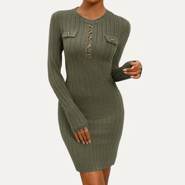 Mini-robe moulante à manches longues en tricot côtelé super confortable pour la vente par The Moment Collection