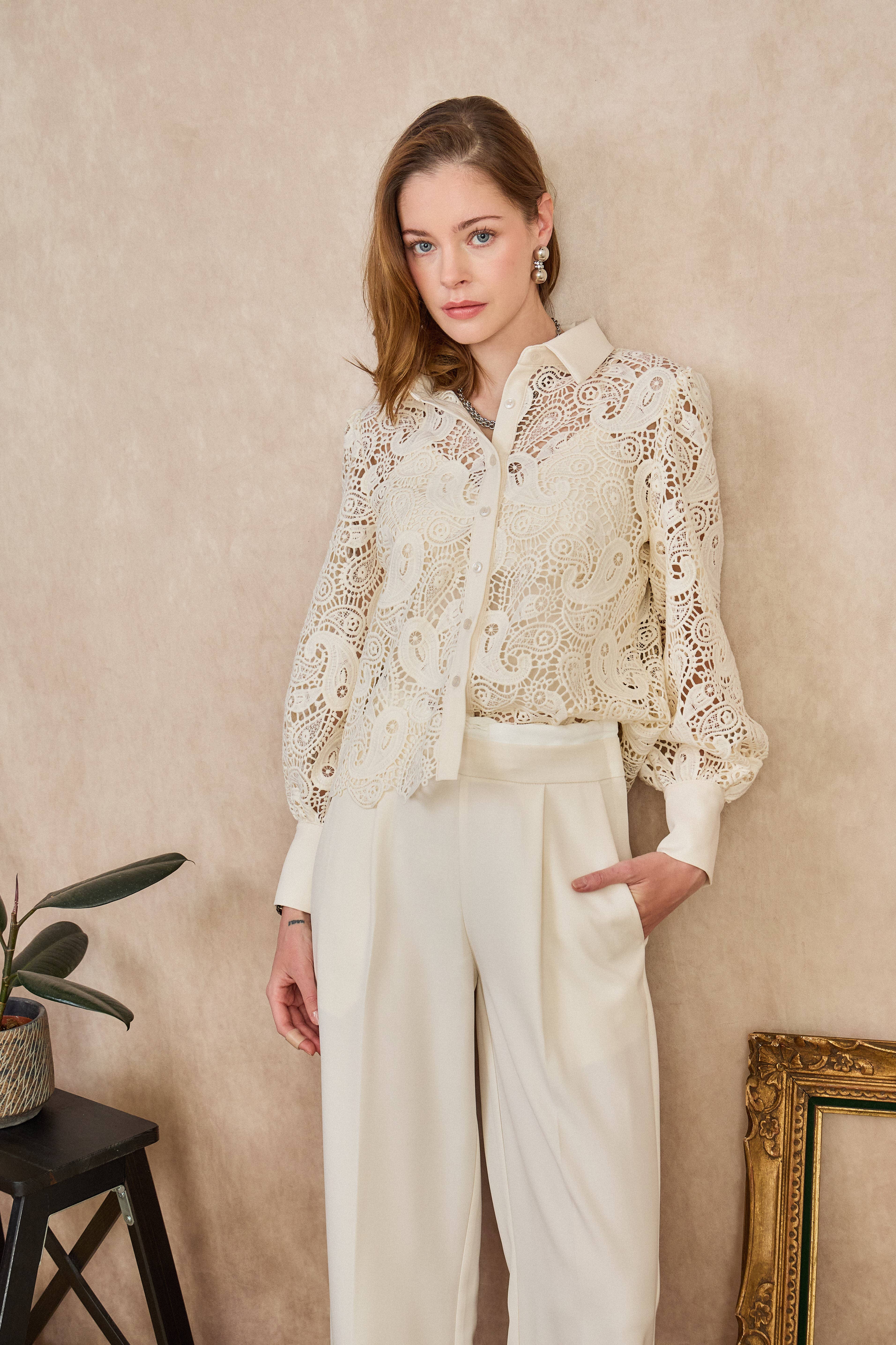 LULUMARY - Venta al por mayor Camisa con botones - Mujer - Blusa de encaje CH36119