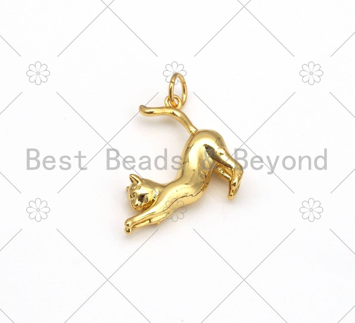 BestBeads&Beyond - Wholesale Individual Charm/Pendant - High Polished Cute Cat Shape Pendant/Charm, 18K Gold Filled Cat Charm, Necklace Bracelet Charm Pendant, 23x21mm,Sku#Z13862