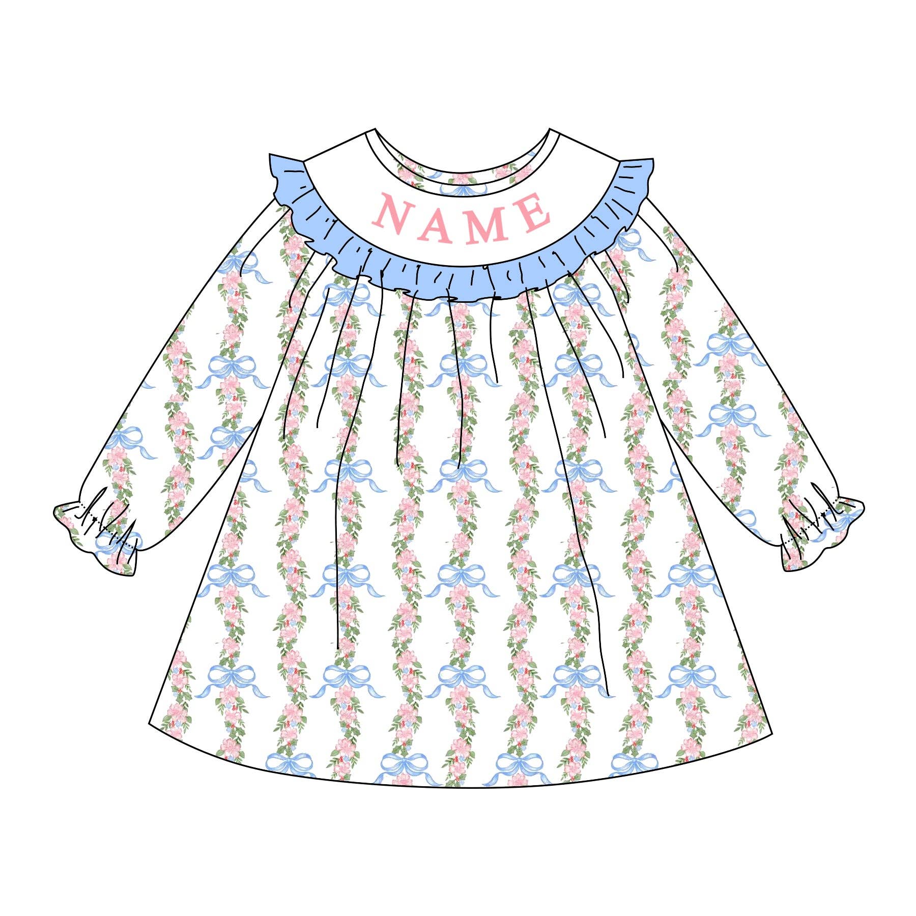 Auraquise - Vente Robe – enfant - Robe à smocks florale personnalisée avec nom pour filles & Bulles0
