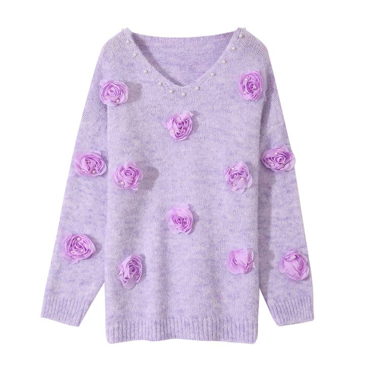PEACH ACCESSORIES - Wholesale Knitted jumper – Women′s - Cosy Sweater with 3D Floral Embellishments SK1562