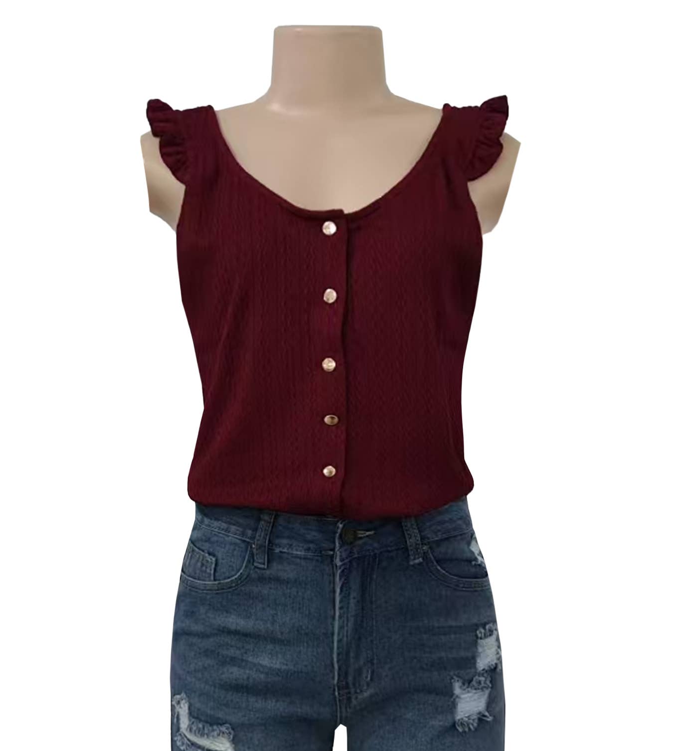 HIDDENBRAND - Wholesale Tank Top - Women's - Sleeveless ruffled textured tank top2