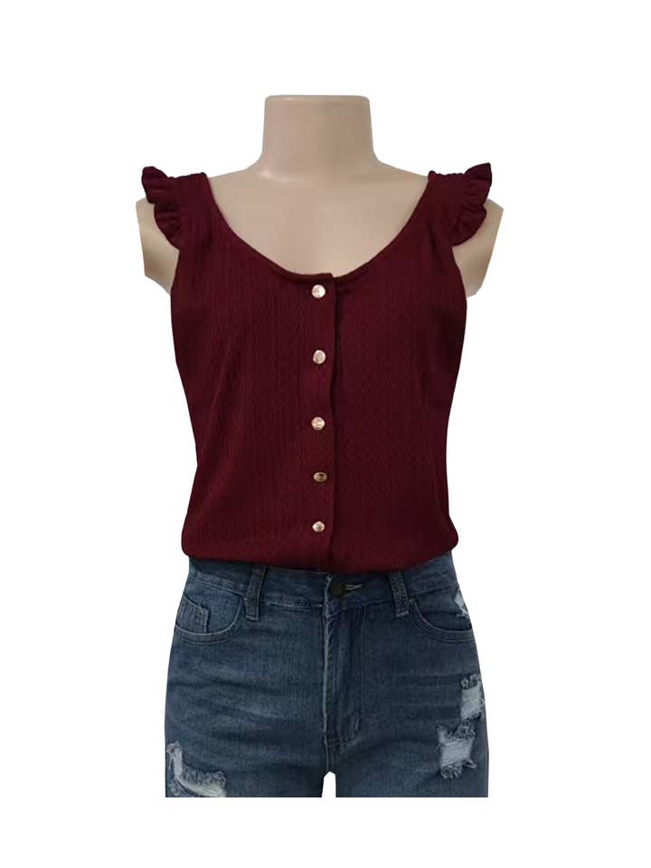 HIDDENBRAND - Wholesale Tank Top - Women's - Sleeveless ruffled textured tank top2