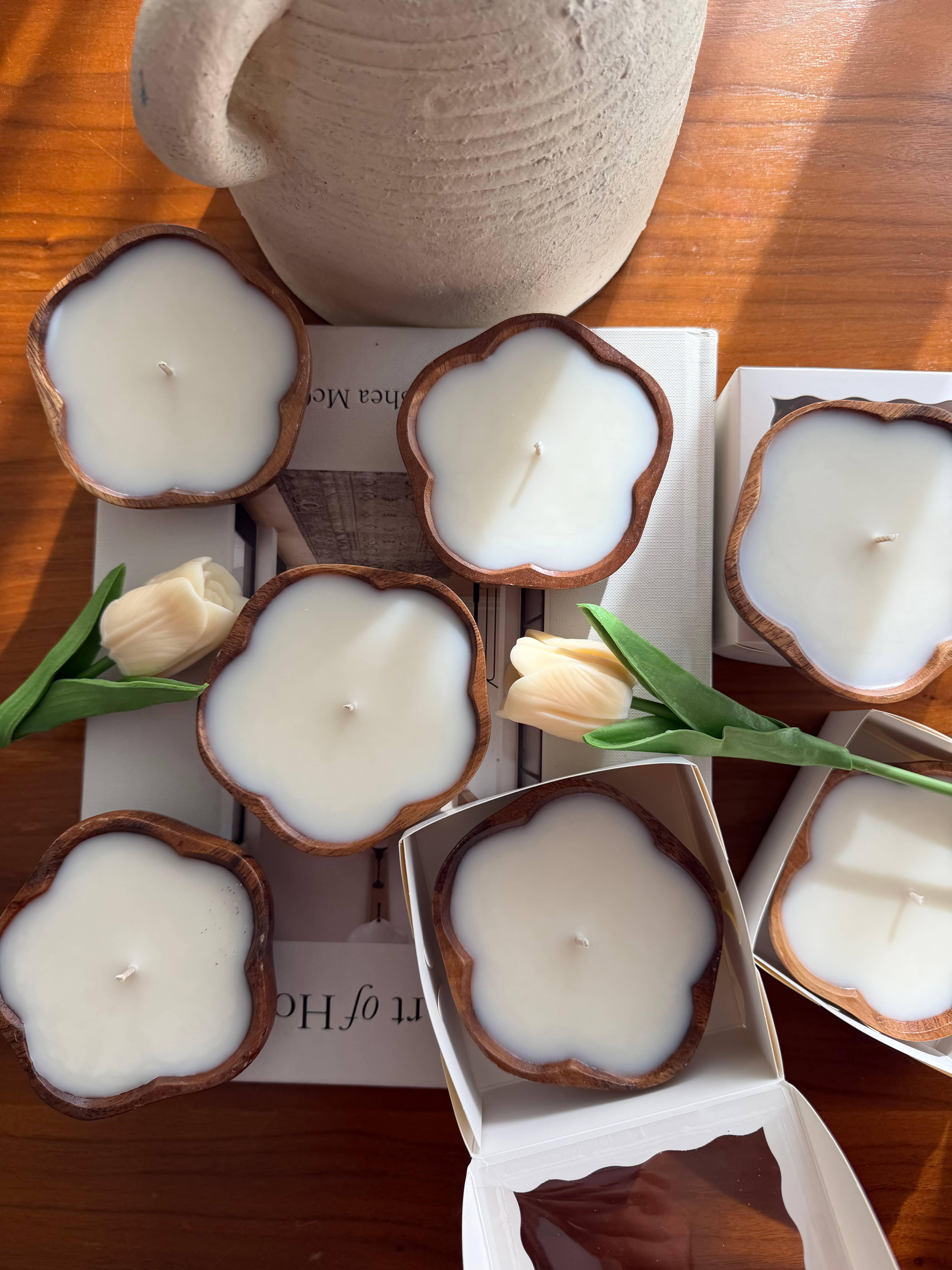 Candleglambyperry - Wholesale Novelty Candle - Flower shaped wood bowl candles2