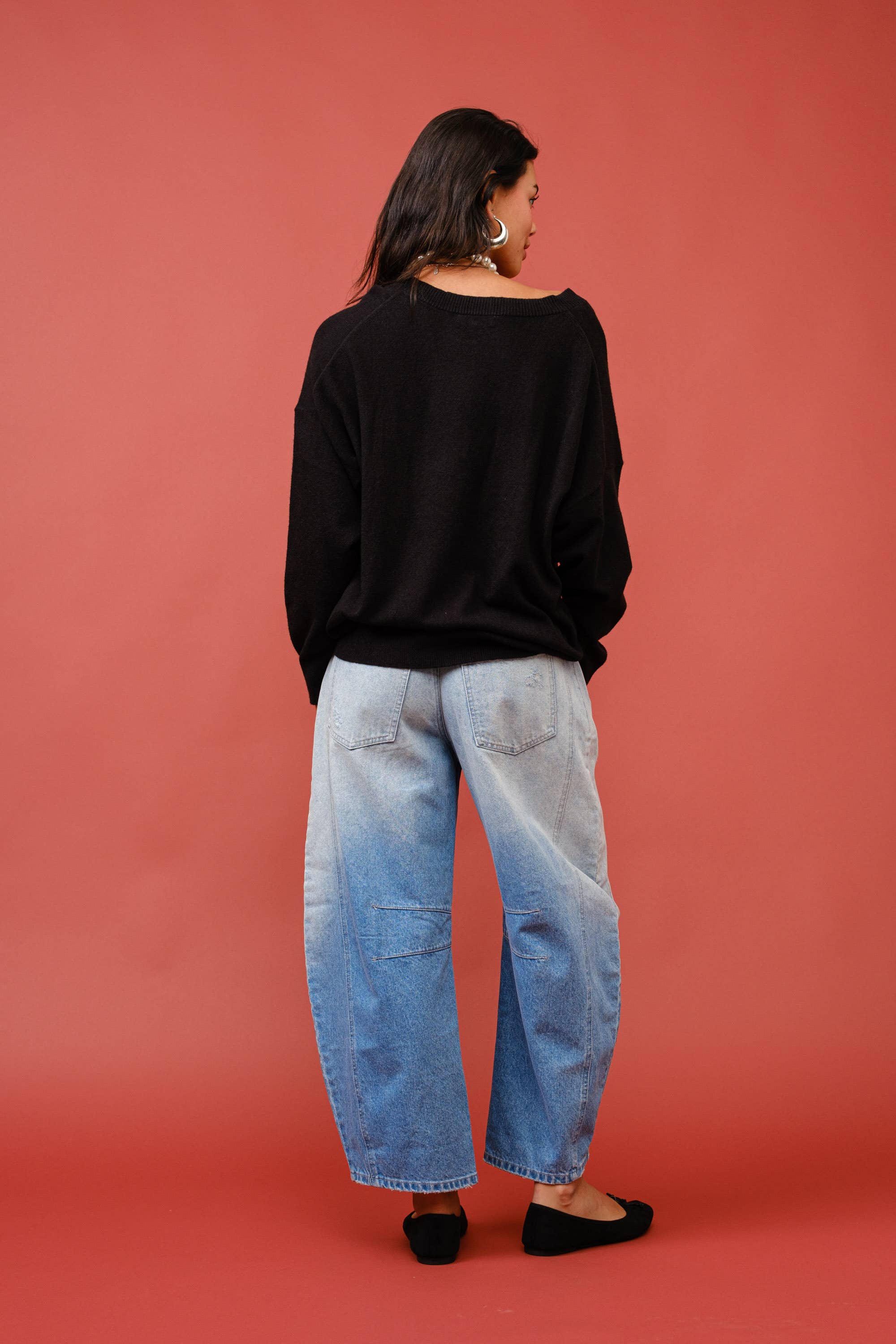 Signature 8 – Pulôver - Mulher por atacado – Suéter Oversized de Cashmere com Decote V e Mangas Longas S631223