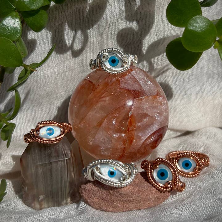 Sunday's Jewels - Wholesale Cocktail/Statement Ring - Eye On You - Abalone Shell Inlay Rings - Wire Wrap Jewelry