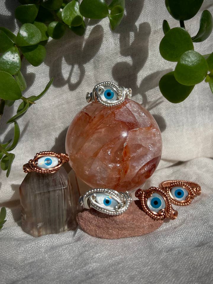 Eye On You - Abalone Shell Inlay Rings - Wire Jewelry for wholesale by Sunday's Jewels
