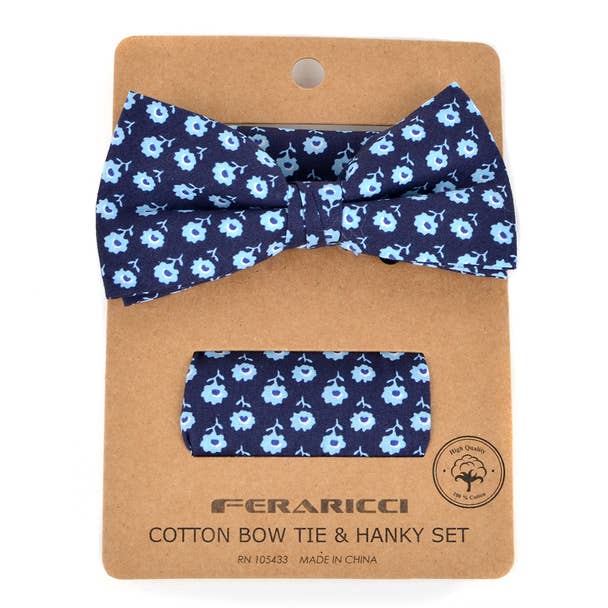 Selini New York - Wholesale Bow Tie - Men's - Men's Petite Flowers Cotton Bow Tie & Hanky Set1