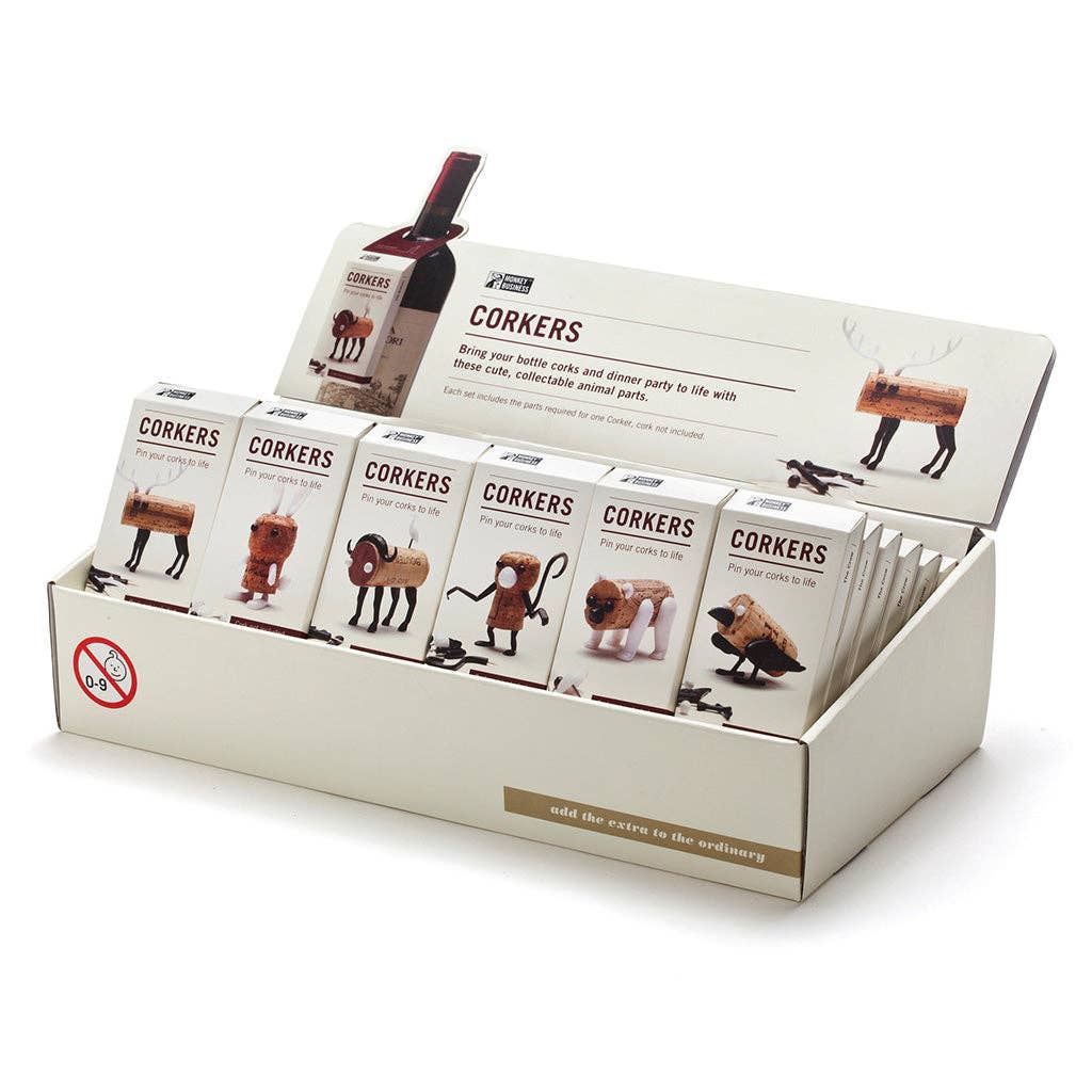 Monkey Business Design USA LLC - Vente Bouchon de vin - Cadeau pour les amateurs de vin | Présentoir d'animaux en liège1