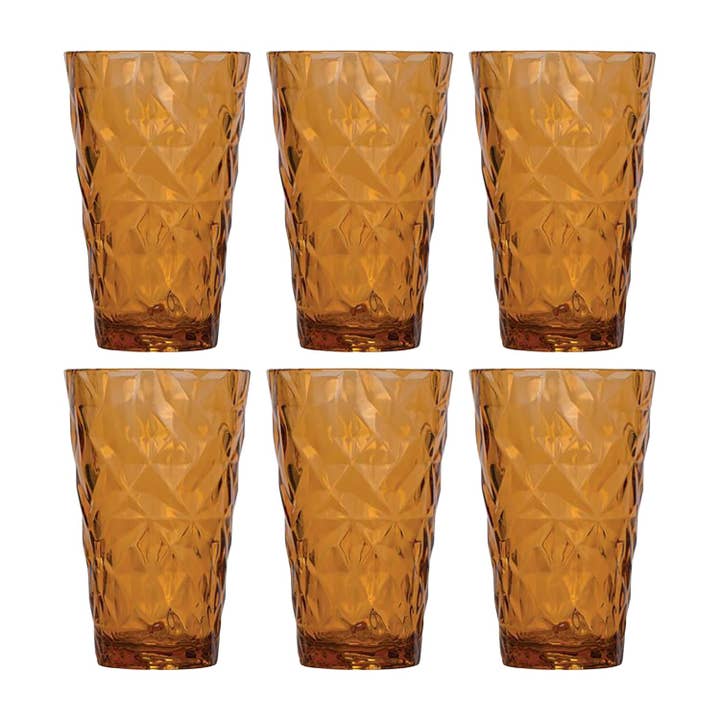 TURGLA HOME – wholesale Drinking glass/cup – Polycarbonate Drinkware dia.3.5" h:5.5" 14 oz. Round Amber Polycarbonate High-Ball (Set of 6)