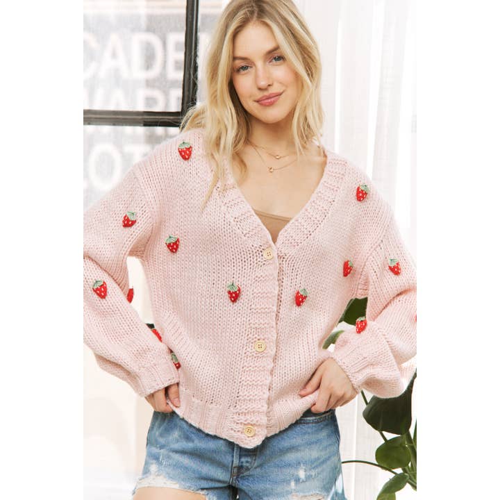 NIEDLICHE 3D-ERDBEERE AKZENT OFFENE STRICKJACKE für den Großhandel von Sweet Generis