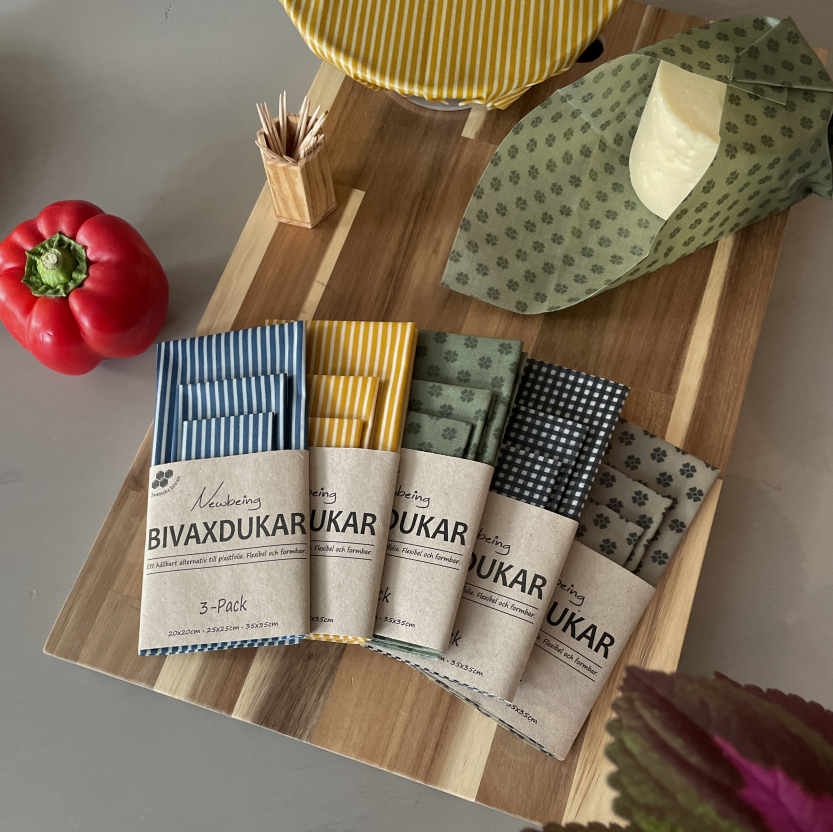 Newbeing - Wholesale Food Storage Wrap/Bag - Beeswax Wraps in 3-Pack Blue Stripe4