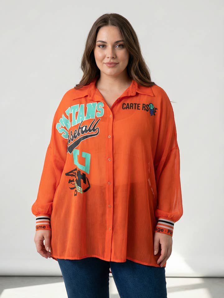 Set top + oranje blouse met patroon grote maat C6599 voor wholesale door Pomme Rouge Paris