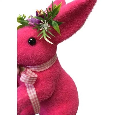 David Christopher's Collection - Wholesale Decorative Tabletop Object - Standing Bright Flocked Bunny - Hot Pink 9" x 4"1