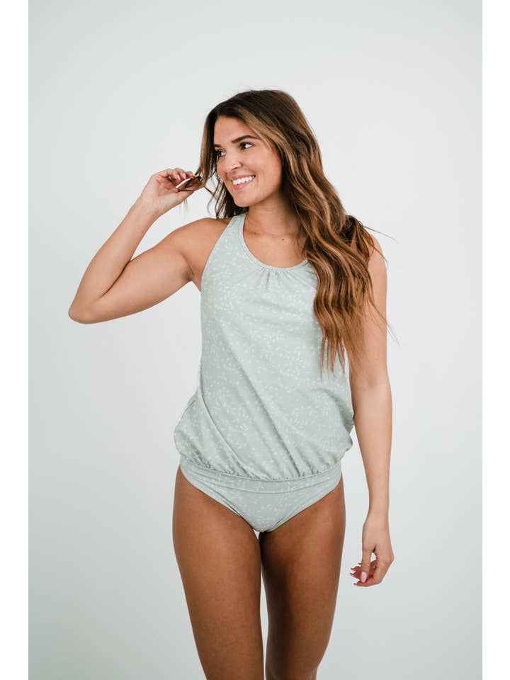 Sage Leaf Long Tankini Top w/ Banded Hem for wholesale on Faire