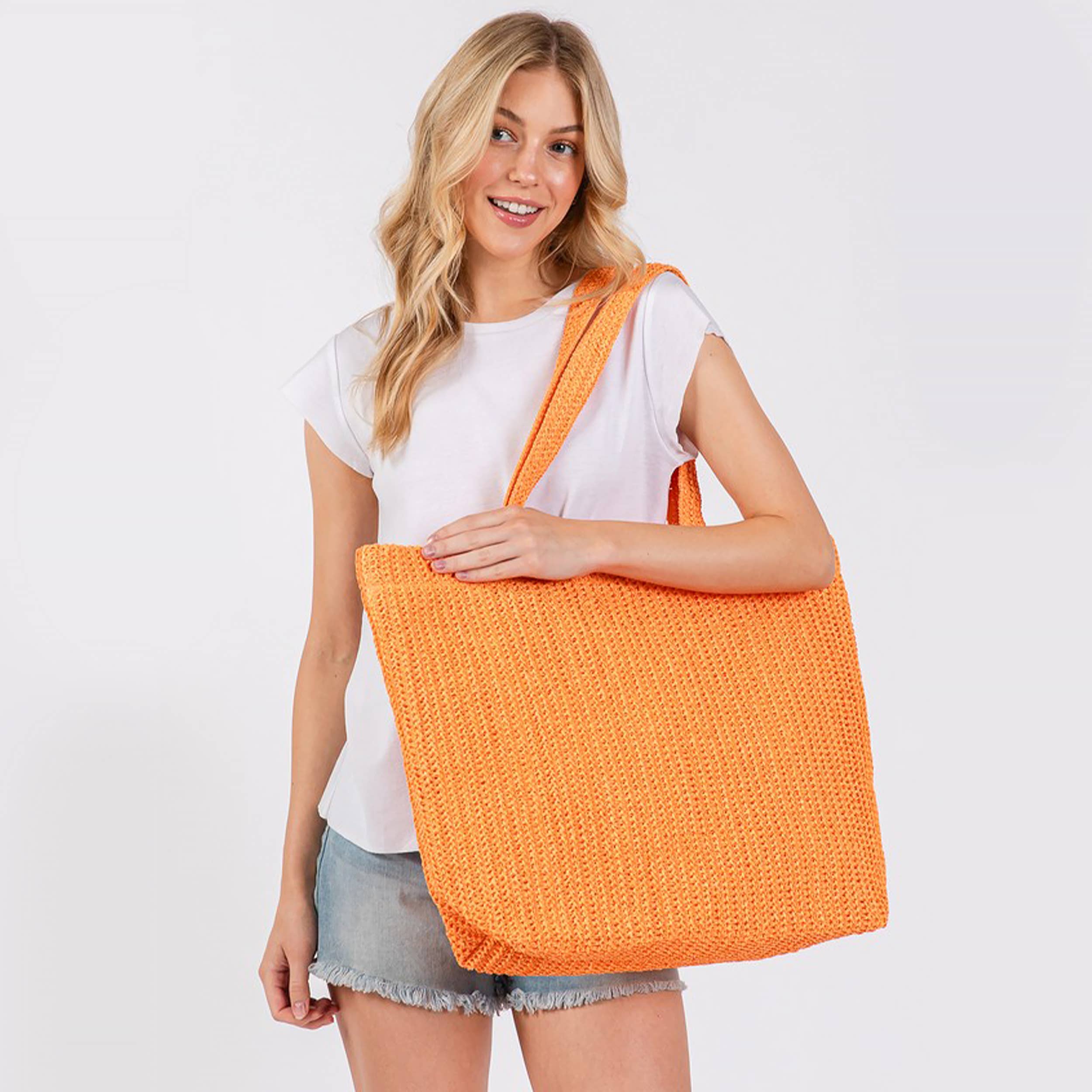Hana - Wholesale Tote Bag - Women's - Solid Color Crochet Summer Straw Tote Bag20