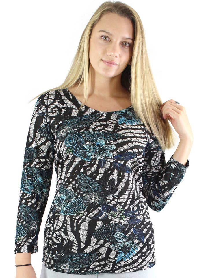 1175 - Slinky Travel Tops - Manga Três Quarteres por atacado de The Magic Scarf Company