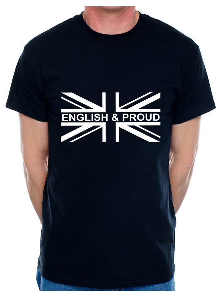 Print4U - Vendita all'ingrosso Maglietta serigrafata - Uomo - T-shirt da uomo personalizzata Union Jack English & Proud Country of Your Choosing