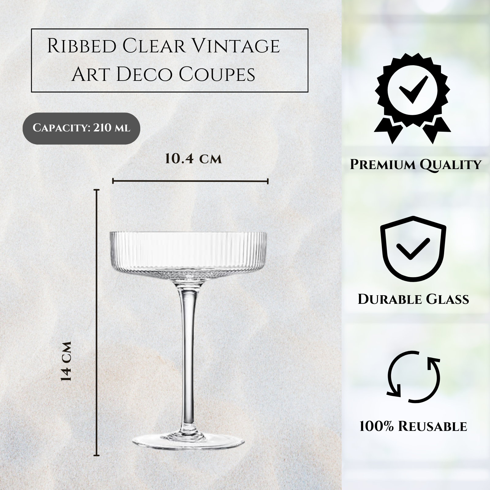 The Wine Savant /  Khen Glassware - Wholesale Cocktail/Liquor Glass - Ribbed Vintage Art Deco Coupe Glasses | Set of 12, 8OZ2