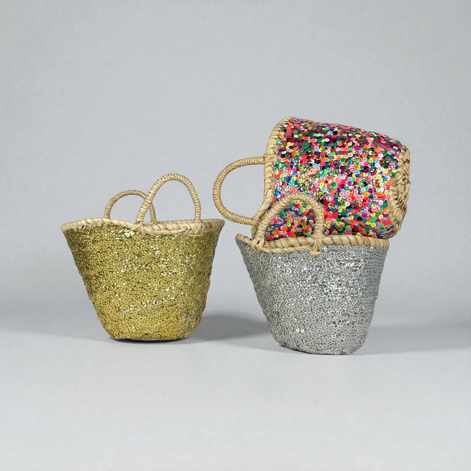 Melecraft - Wholesale Beach Bag - Sparkling Mini Sequin Straw Basket - Boho Gift Tote Bag3