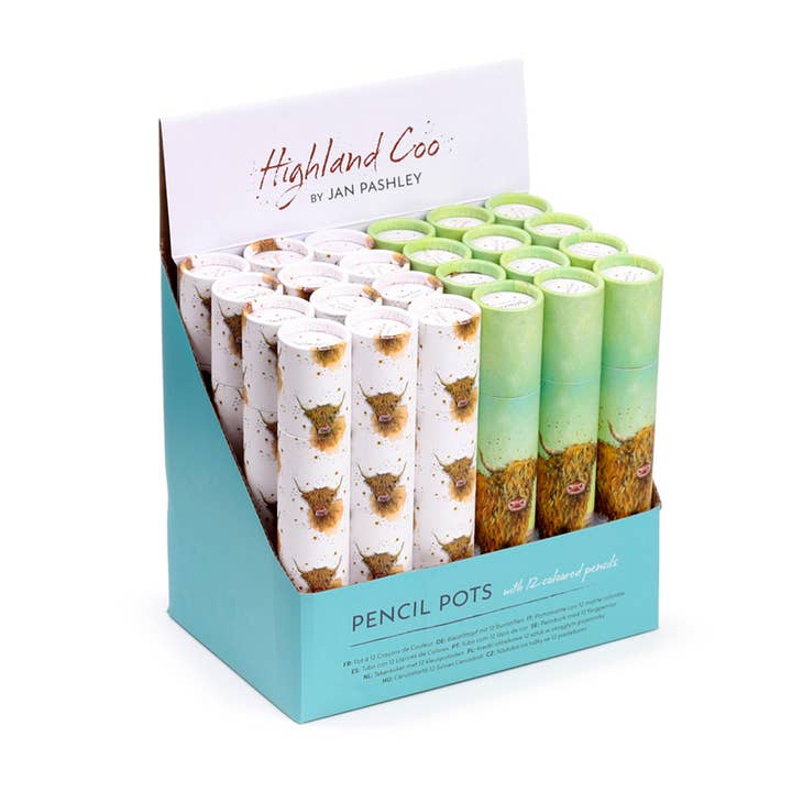 Puckator Ltd – wholesale Pencil case/pouch – Jan Pashley Highland Coo Large 12 Colouring Pencils