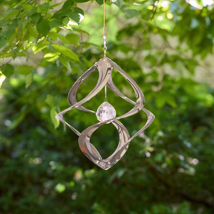 Chrome Cosmix Garden Spinner w/ Crystal – 11” for wholesale by GeoCentral