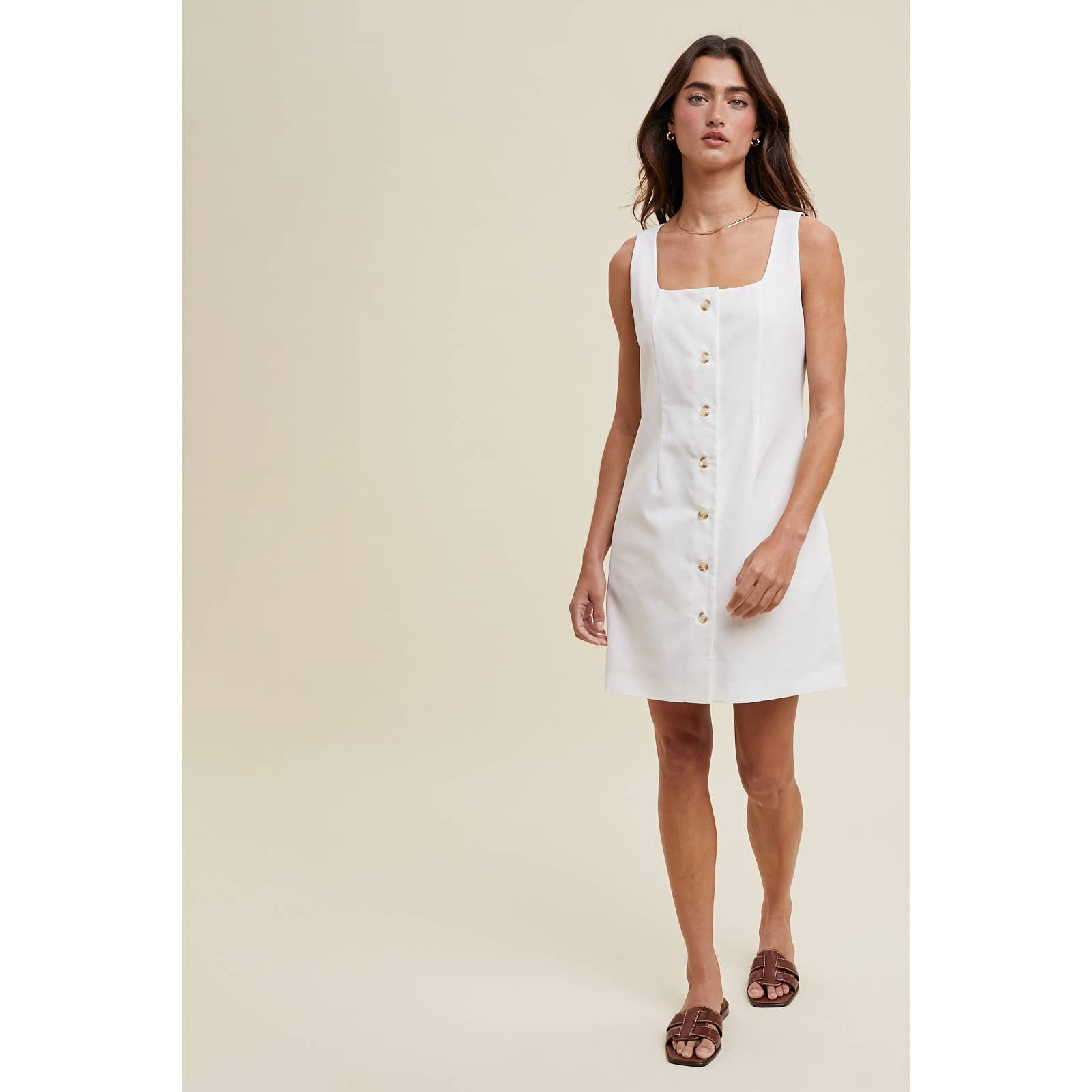 OFF WHITE BUTTON-UP LINEN MINI DRESS / WL25-10332 for wholesale on Faire1