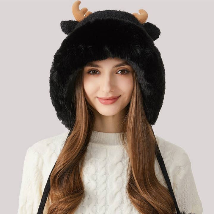 NINEXIS - Wholesale Hat Accessory - Women's - CWAH2209_WINTER CHRISTMAS ANTLER AND FLEECE KNITTED HAT