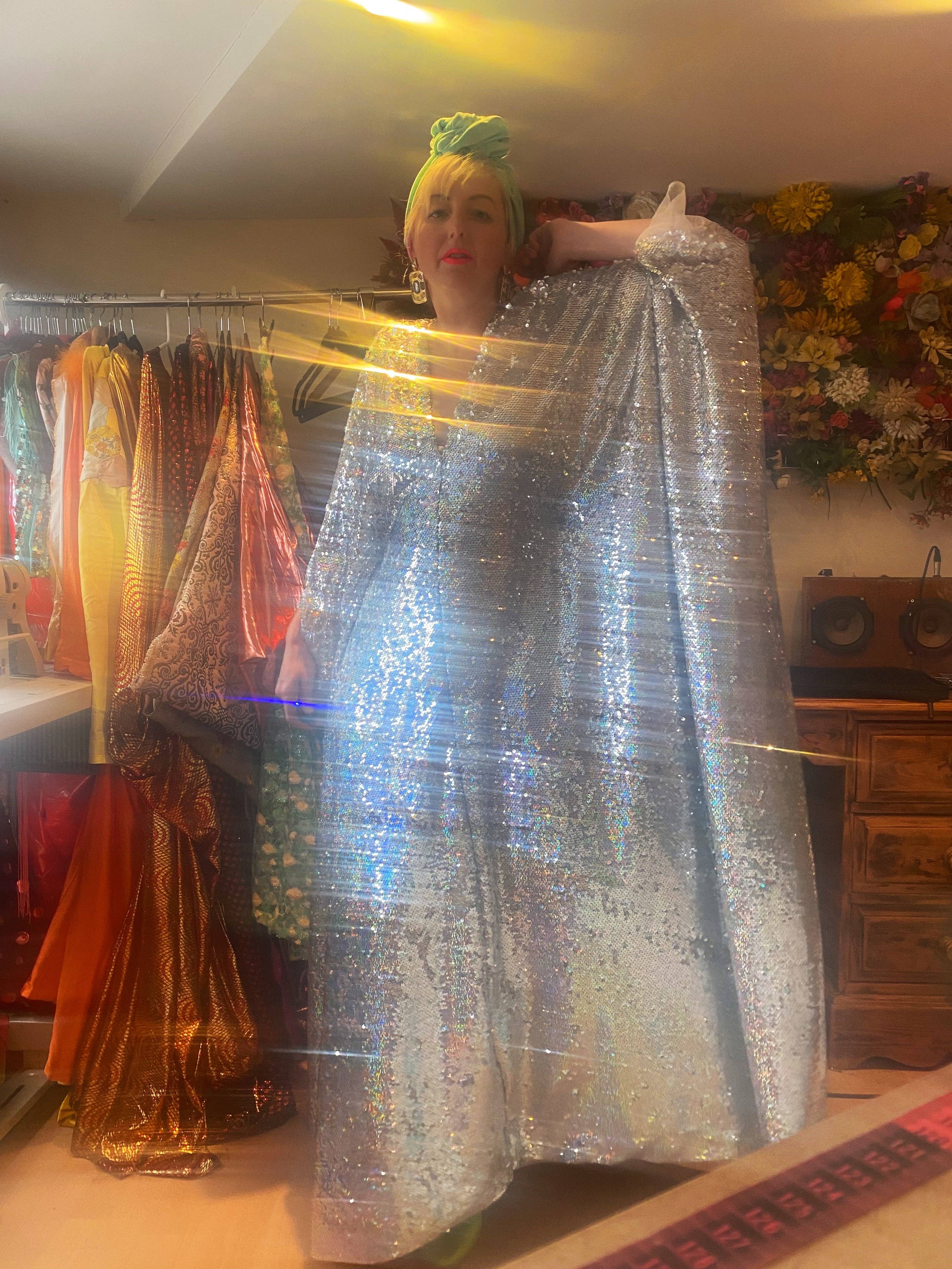 Fumbalinas – wholesale Kaftan – Women's – Silver Metallic Holographic/  Sequin Kaftan Gown / Dress44
