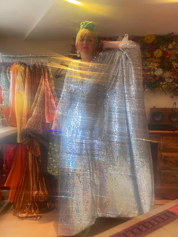Fumbalinas - Wholesale Kaftan - Women's - Silver Metallic Holographic/ Sequin Kaftan Gown / Dress44