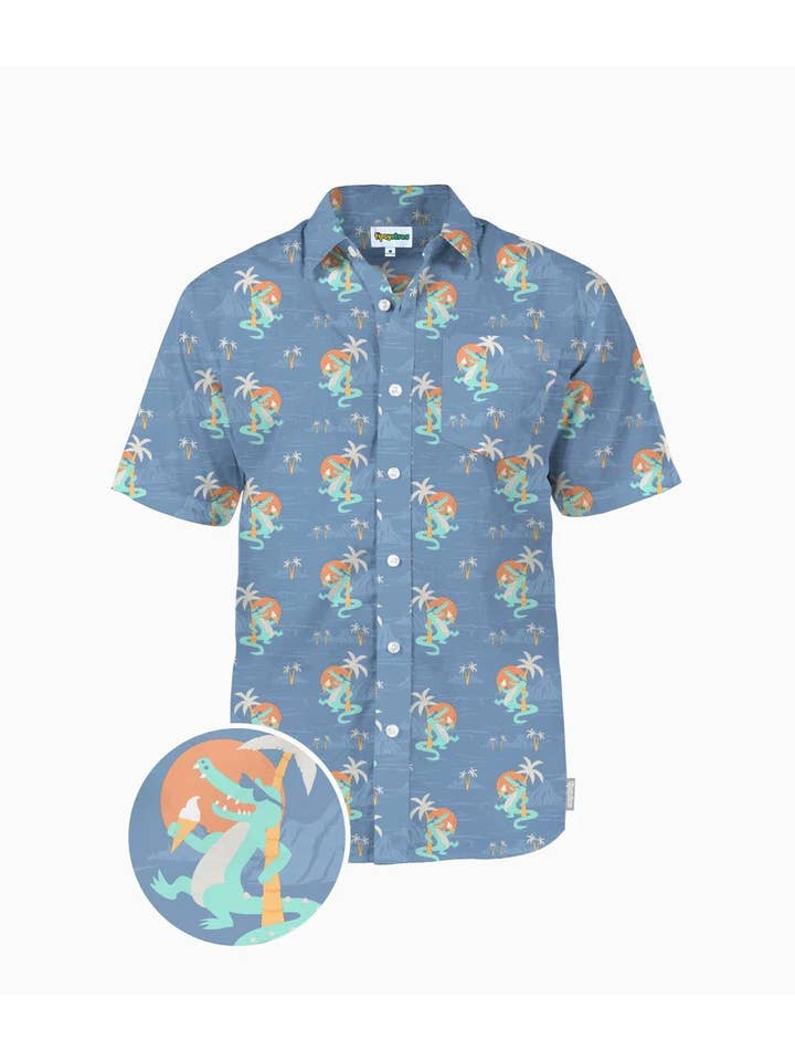 Tipsy Elves - Wholesale Button Down Shirt - Men's - Gator Flavor Hawaiian Shirt - Men's Fun Vacation Button Down