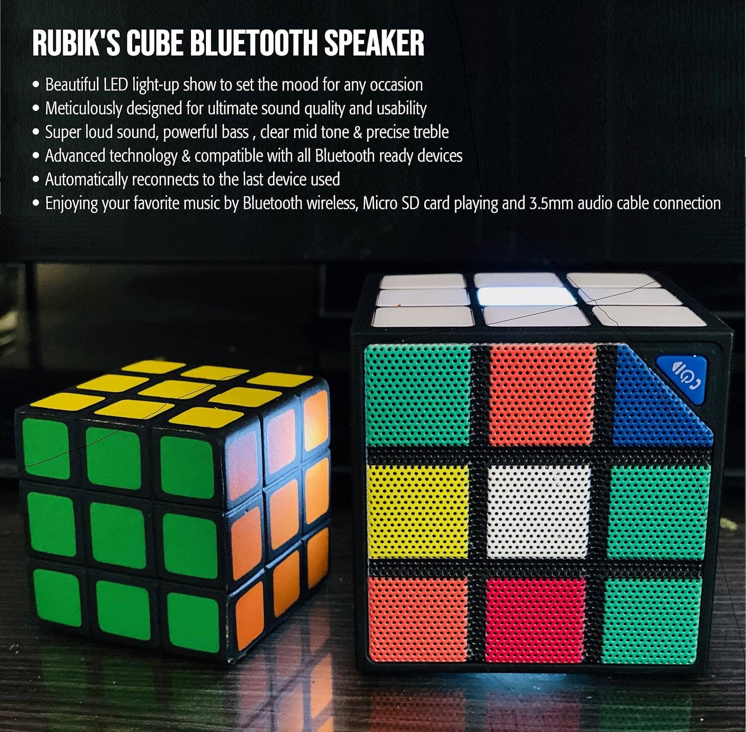 Brand Partners Group - Wholesale Speakers - Rubik's Portable LED Light-Up Cube Bluetooth Speaker5
