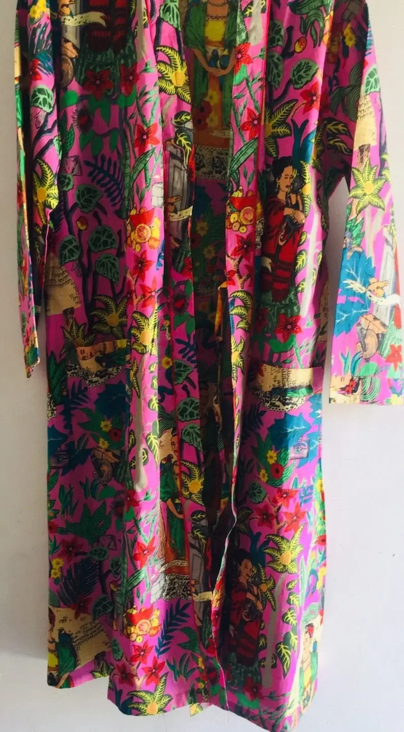 GYPSY STUDIO - Vente Peignoir – femme - Peignoir en coton imprimé Frida Kahlo - Kimono doux et luxueux7
