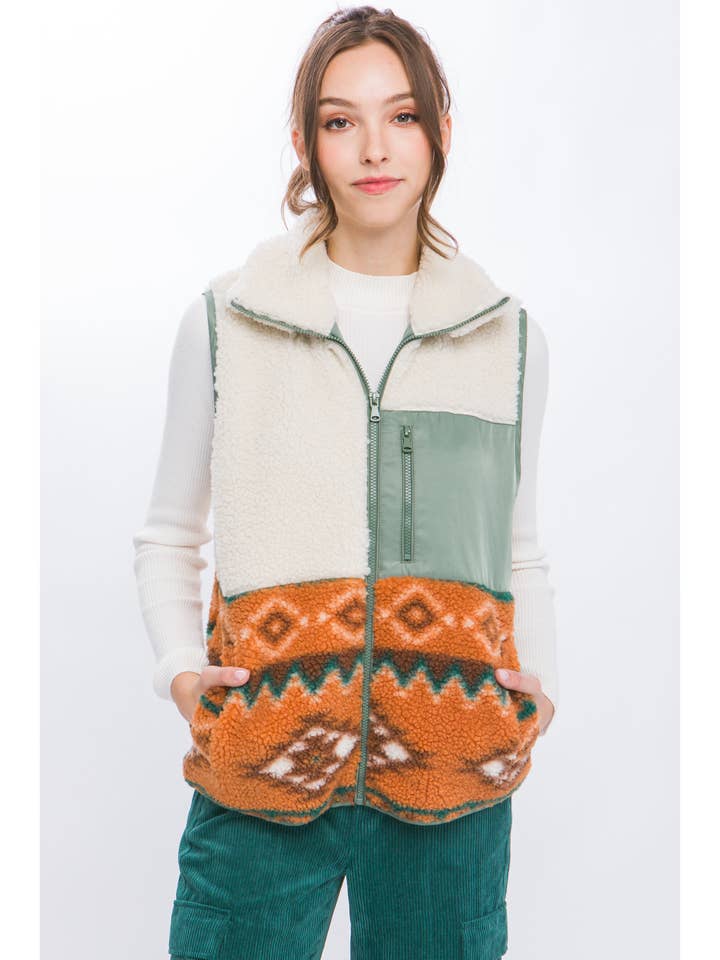 Sherpa Tribal Zip Up Vest for wholesale by Pink Irene Wholesale