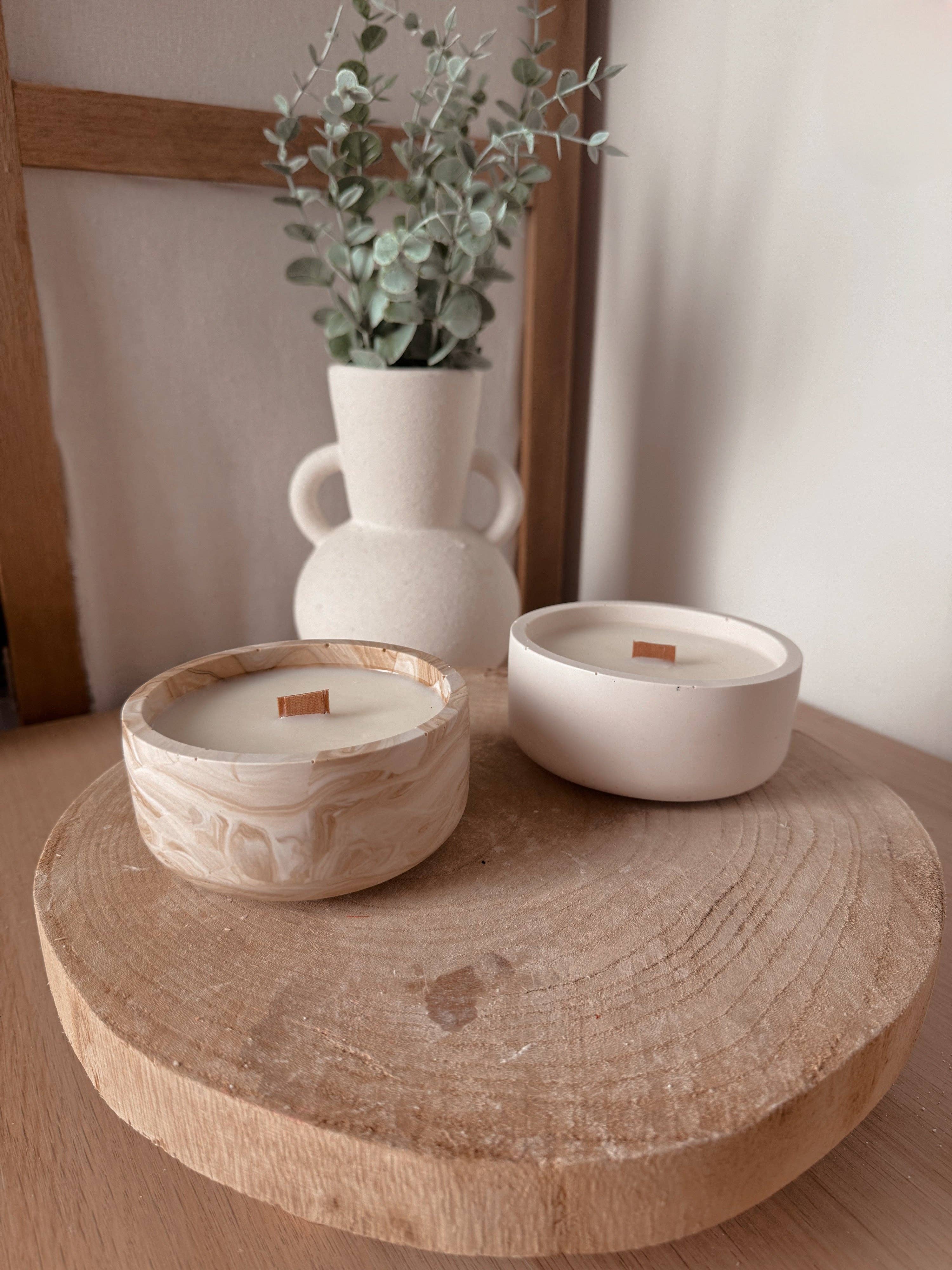 My Milky Candle - Vente Bougie en bocal - Bougie ronde marbré beige ou crème fait main en jesmonite1