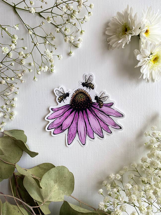 Echinacea + Bees Sticker for wholesale by Wanderite