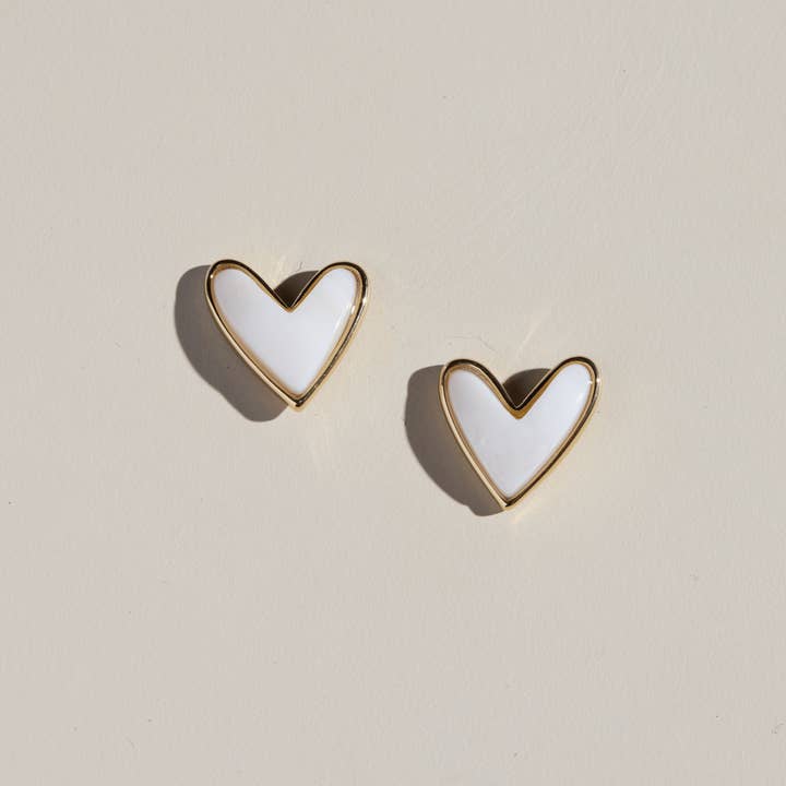 White Agate Sweetheart Studs for wholesale by Nickel and Suede