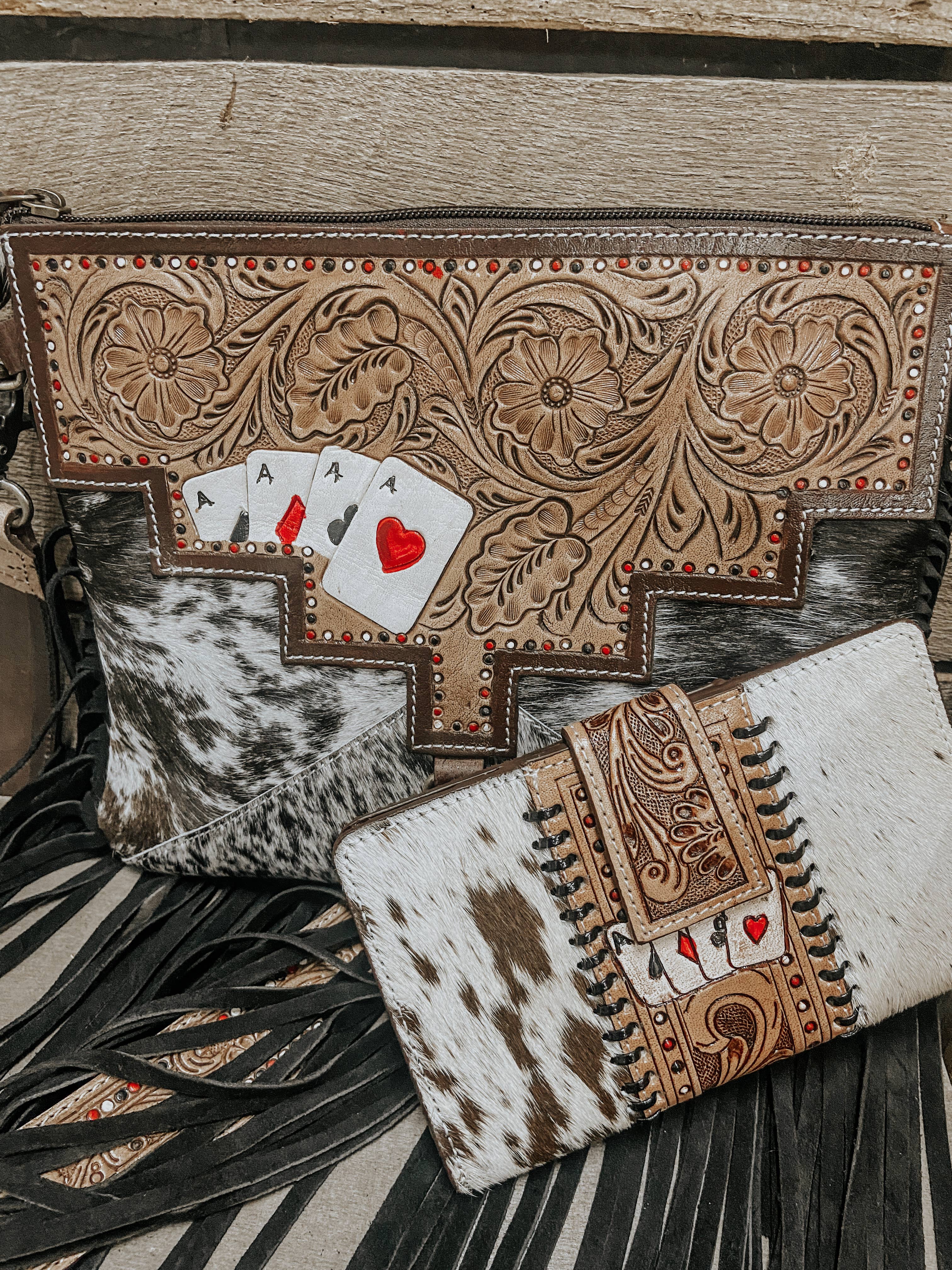 Texas Western Cowhide Bags and More - Wholesale Crossbody Bag - Women's - Gambler Cowhide and Tooled Leather Western Purse3