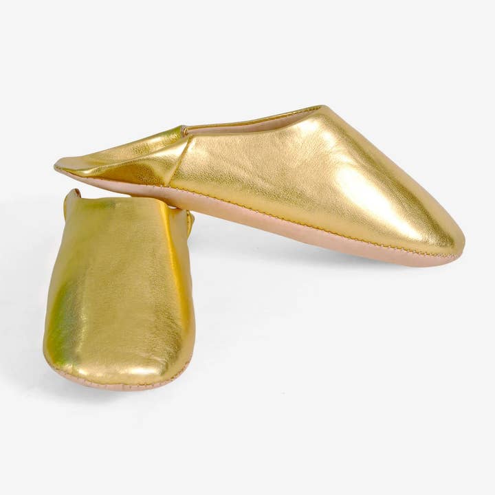 Gold Moroccan Leather Babouche Slippers for wholesale by MIRAMAR Store