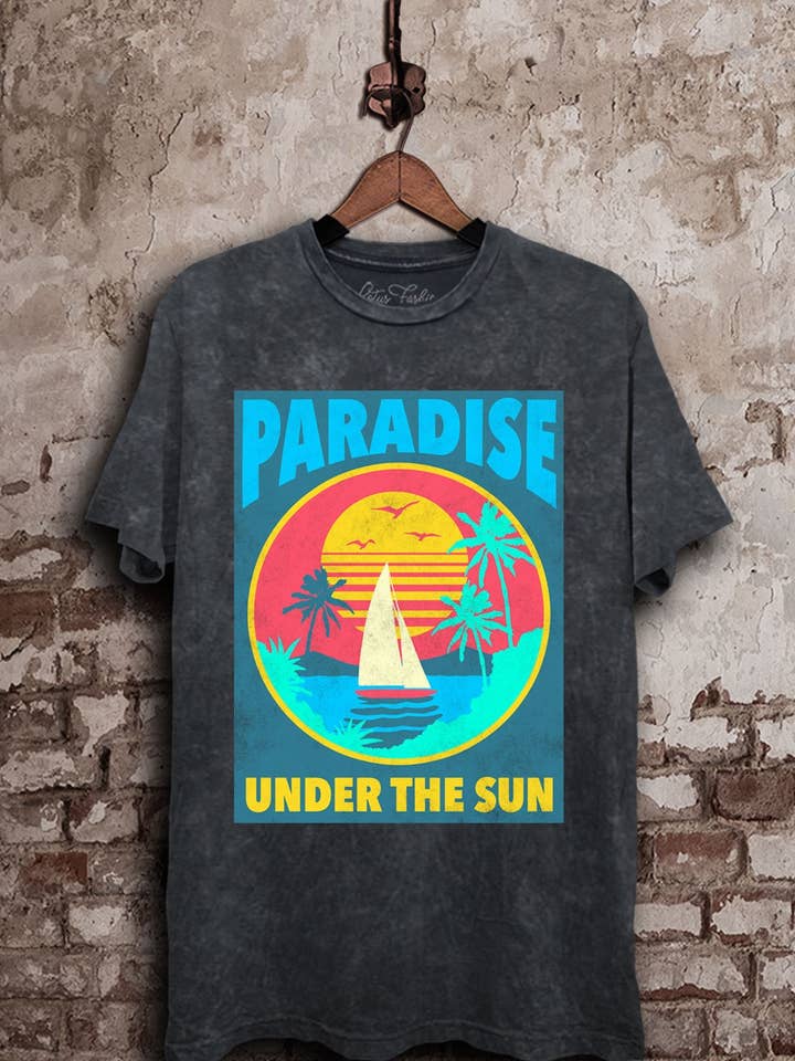 Top mit Motiv „Paradies unter der Sonne“ für den Großhandel von Lotus Fashion Collection