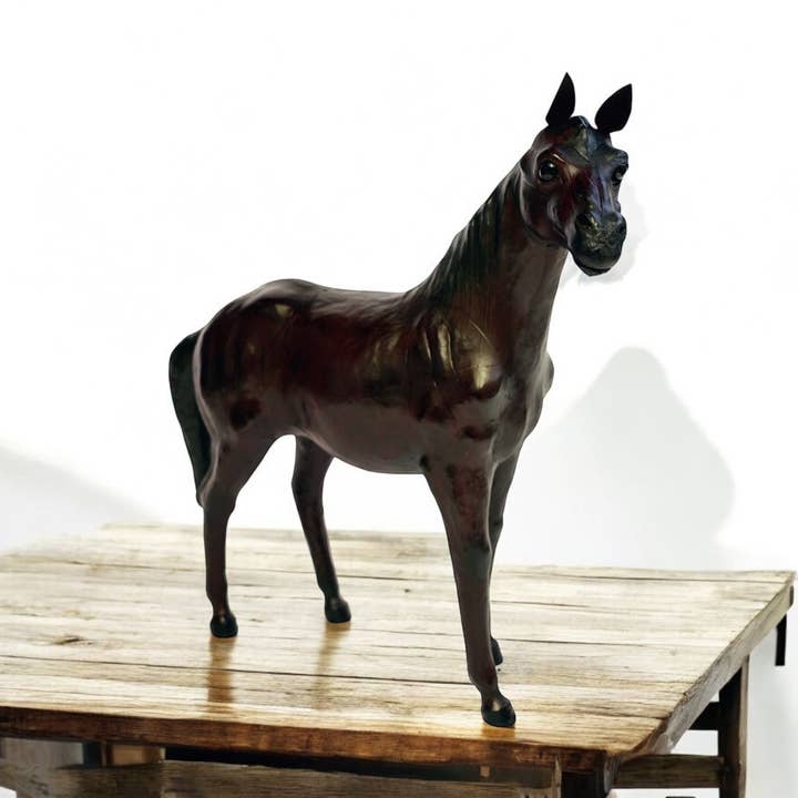 Handmade Leather Standing Horse Statue | Eco-Friendly Equestrian Decor | Indian Artisan Figurine for wholesale by Something wild