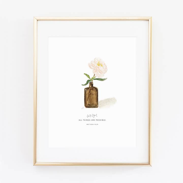 matthew 19:26 peony scripture print for wholesale by emily lex studio