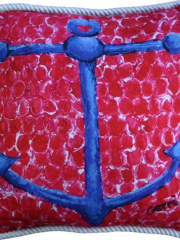 Blue Anchor Pillow w/insert, 20 x 20 hidden zipper on back for wholesale by My Island LLC
