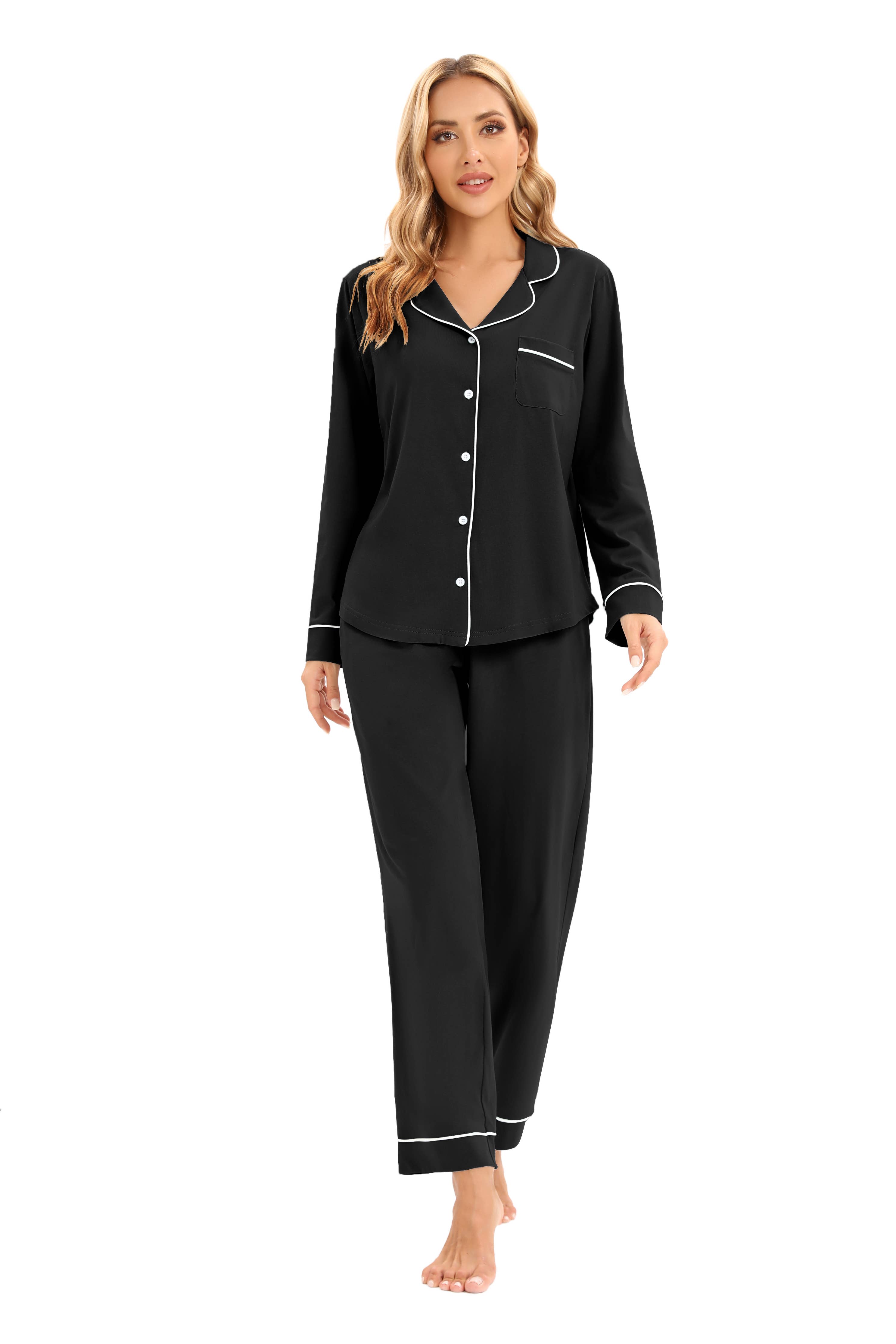 GEXWORLDWIDE - Vente Haut et bas de pyjama – femme - Ensemble de pyjama femme 100 % coton à manches longues multicolore0