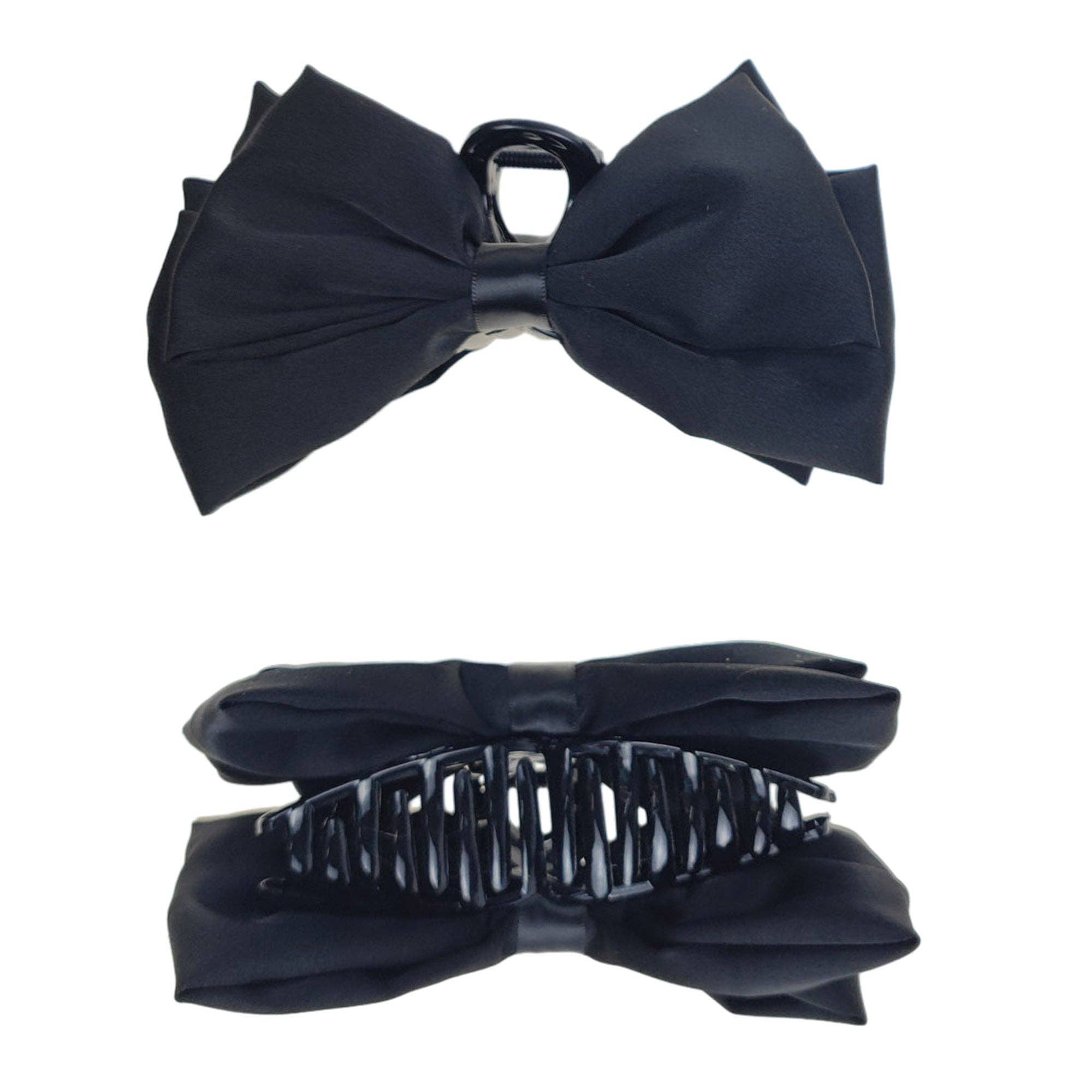 BLACK 5 Inches Satin Plain Bow Clip  HC4112-24 (12PC) for wholesale on Faire2