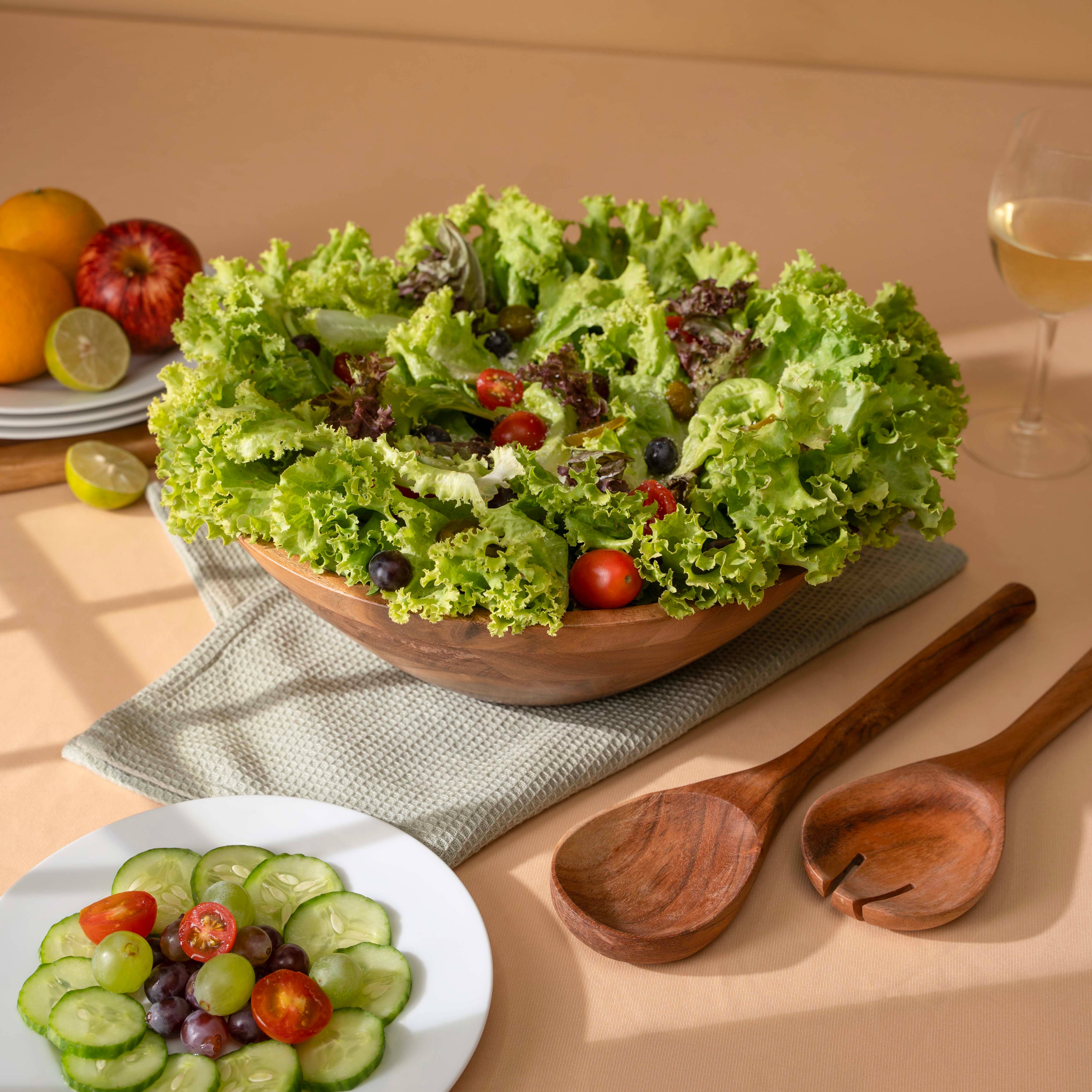 LuxeDesigns Co LLC - Wholesale Serve Bowl - Large Wooden Salad Bowl, 12" Acacia Wood Bowl with Servers12