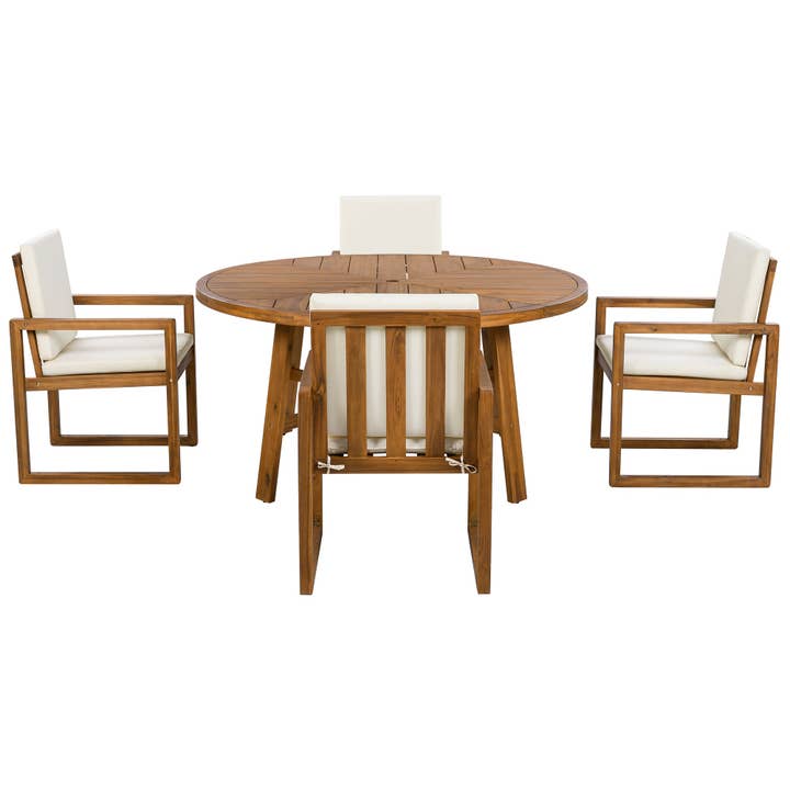HOMYCASA DESIGN INC - Wholesale Patio Set - 5-Piece Outdoor Patio Dining Set Acacia Wood with Four Armchairs and Table, Beige13