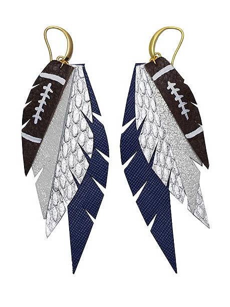 Layered Leather Football Earring - Silver and Blue for wholesale by The Supply Society