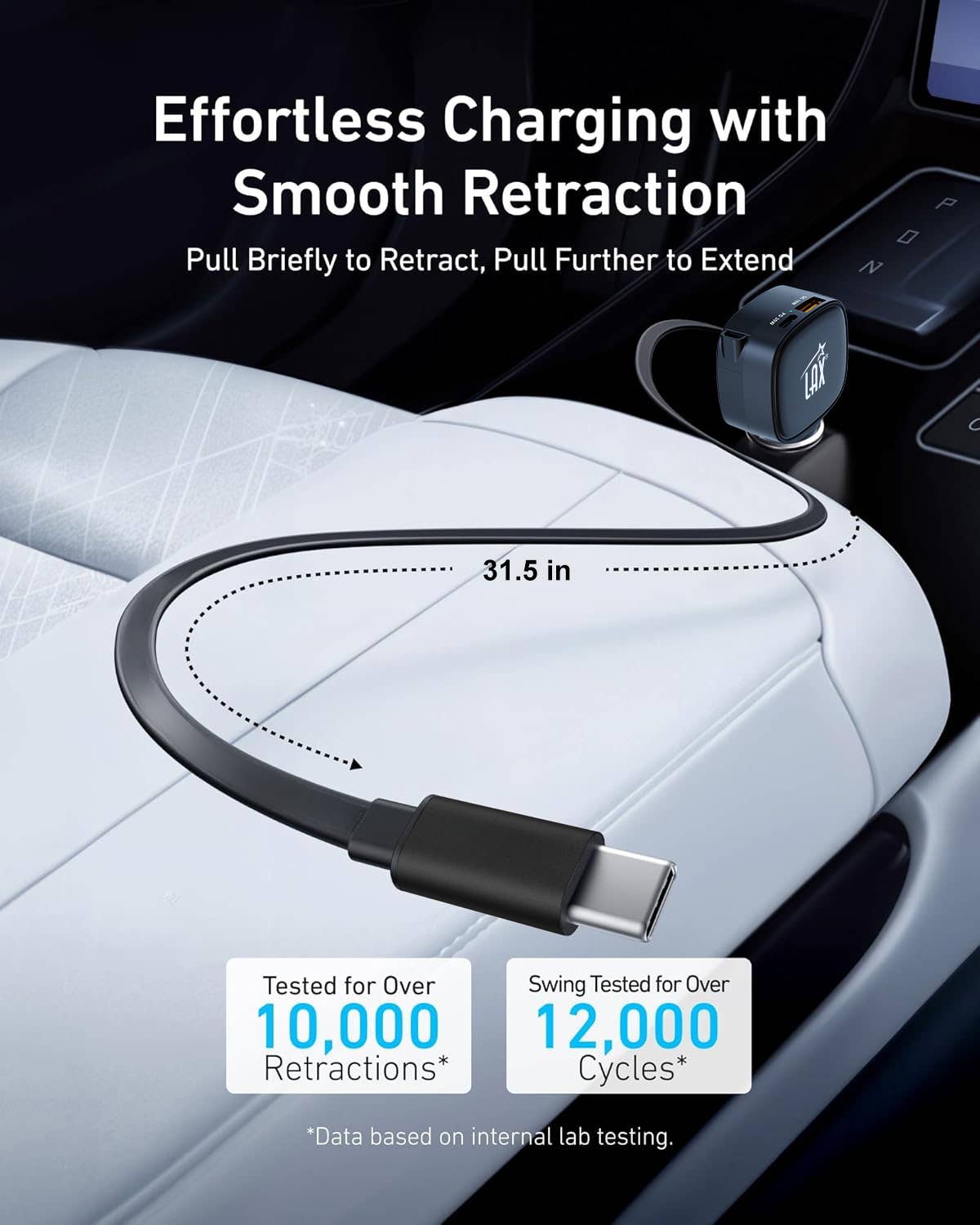 LAX Gadgets - Wholesale Portable Charger - USBPD 84W 3-Port Car Charger With Retractable USB-C Cable3